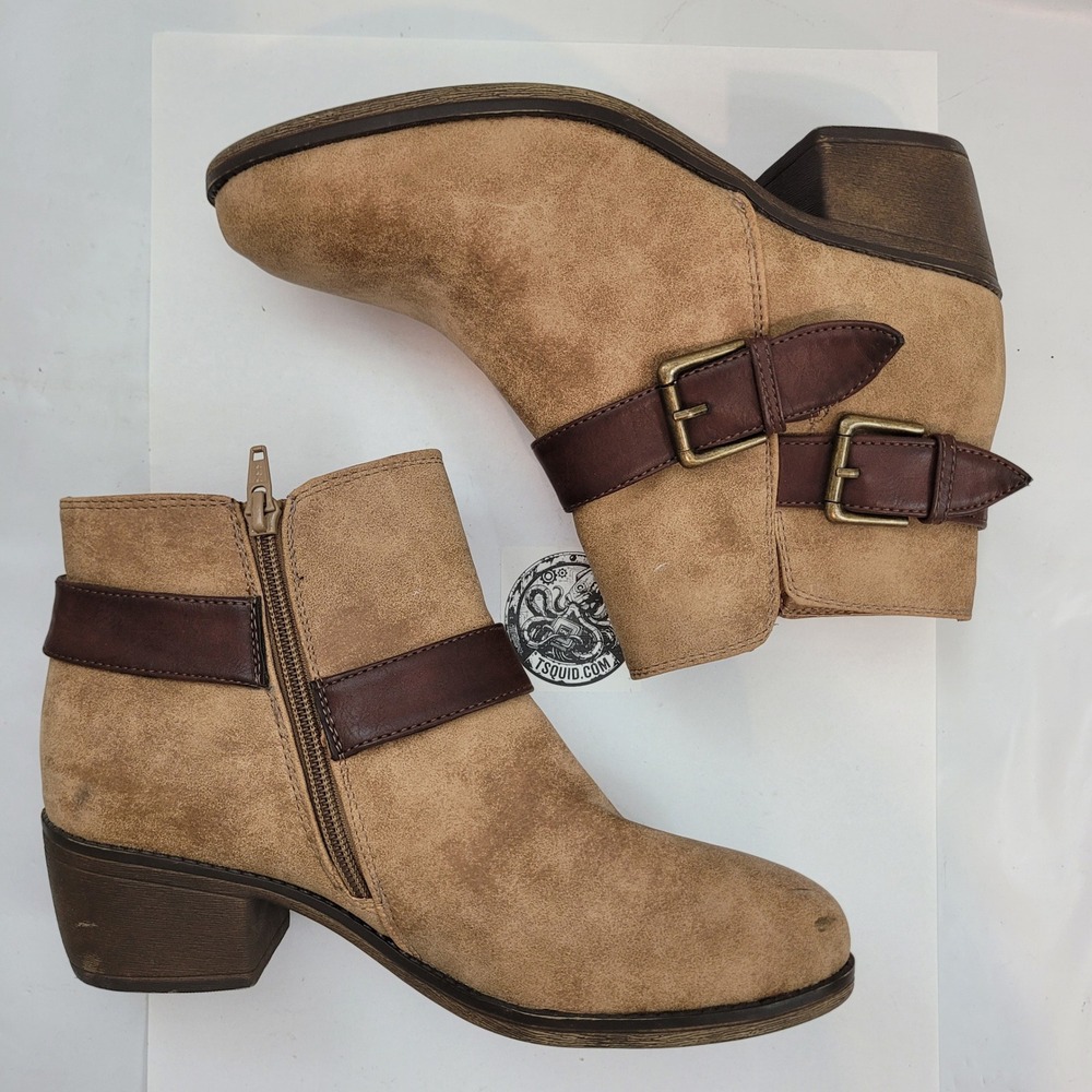 Seven Dials Yosepha Ankle Boots D22774Z Tan Faux Suede Buckle Strap Booties 7.5M
